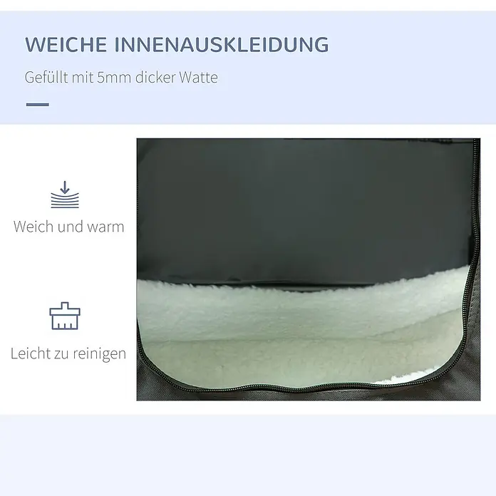 PawHut Hundetasche Grau 60L x 42B x 42H cm -  - Weiche, weiße, flauschige Auskleidung in einem dunkelgrauen Fach, deutet auf Wärme und Komfort hin.