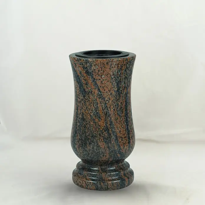 Grabvase Taille-exclusiv, ØxH: 15x28 cm, Granit, Gneis, Rot-Grau -  - Längliche Vase aus rötlich-braunem und dunkel gesprenkeltem Granit mit schwarzem Einsatz.
