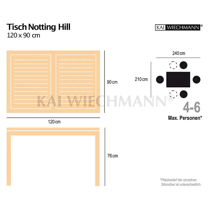 Teak Gartentisch 120 x 90 cm Massivholz modern edel und wetterfest -  - Tisch Notting Hill aus hellem Holz, 120x90x76cm, für 4-6 Personen.