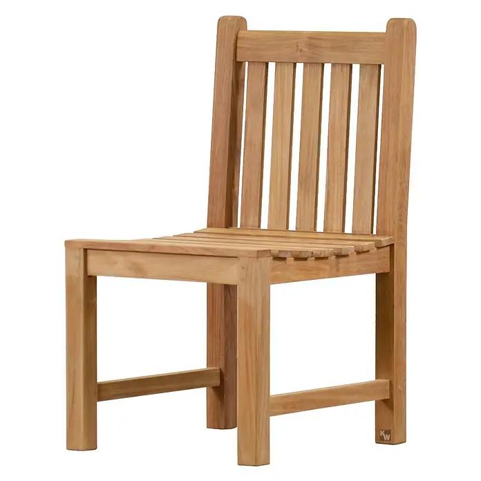 Teak Gartensessel ohne Armlehnen Massivholz wetterfest und pflegeleicht -  - Natürlicher Holzstuhl mit Latten.