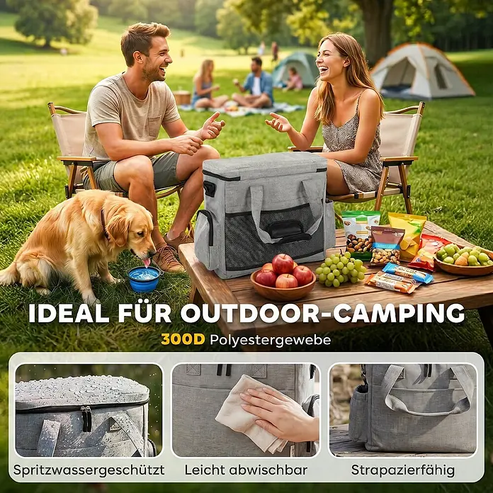 PawHut Katzentransporttasche Hellgrau 38L x 17B x 35H cm -  - Robuste, spritzwassergeschützte graue Kühlbox aus 300D Polyester für Outdoor-Camping.