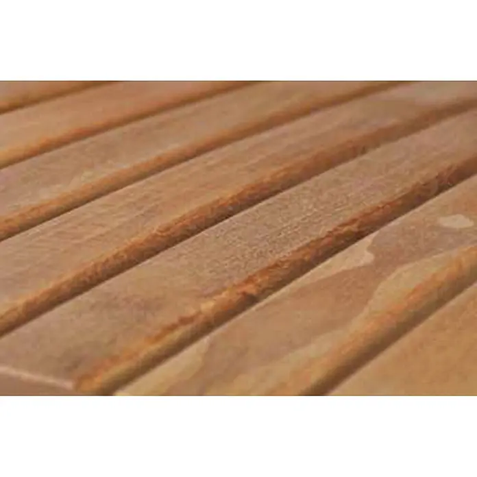 Teak Gartensessel Massivholz Sessel wetterfest für Garten Terrasse & Balkon -  - Nahaufnahme von parallelen hellbraunen Holzleisten mit Maserung und Textur.