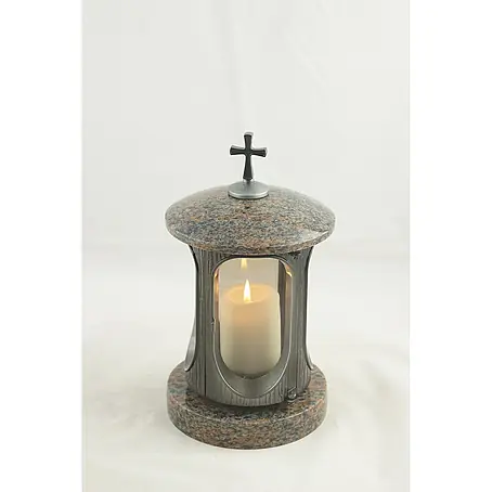 Grablampe mit Kreuz Ø15xH28cm, Granit Gneis Halmstad, Schwarz-Anthrazit