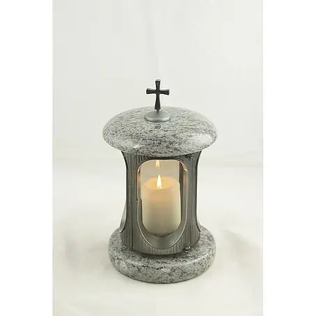 Grablampe mit Kreuz Ø15xH28cm, Granit Orion, Schwarz-Anthrazit