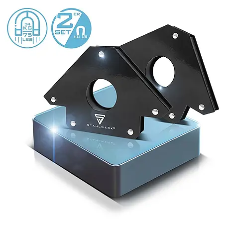 STAHLWERK 2er Set Magnet-Schweißwinkel 34 kg, 75 lbs mit starker Haftkraft