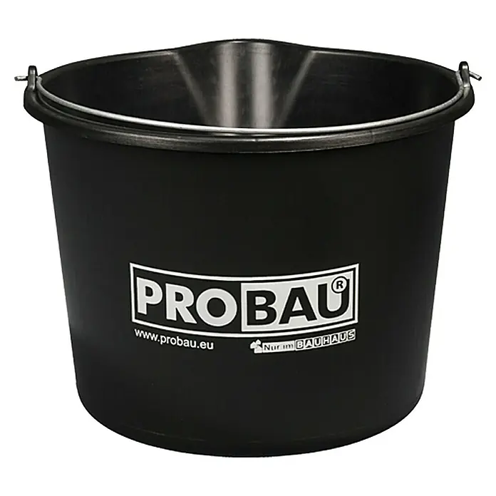 Probau Baueimer mit Ausguss - Fassungsvermögen: 12 l - Schwarzer PROBAU Eimer, ideal für Bauarbeiten und Heimwerkerprojekte. Robust und vielseitig einsetzbar mit PROBAU Logo.
