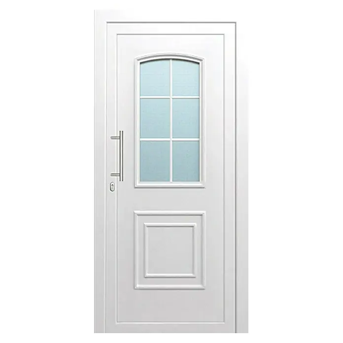Solid Elements Haustür KT-02 - 100 x 210 cm, DIN Anschlag: Links, Weiß - Weiße Eingangstür mit Glaseinsatz und silberfarbenem Griff, die einladende Helligkeit und modernes Design vereint.
