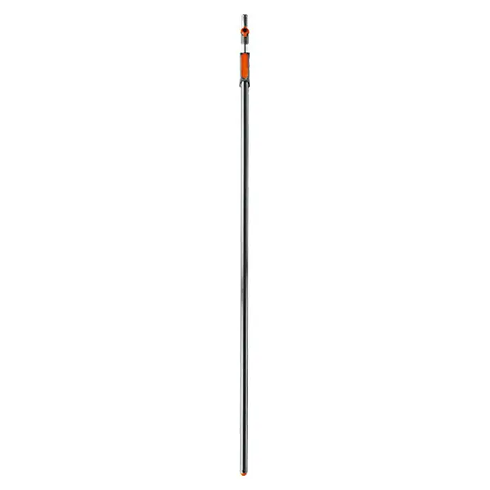Gardena Combisystem Teleskopstiel - Aluminium, 1,6 m - 2,9 m - Gartengerät mit einem langen, verstellbaren Stiel und einem orangefarbenen Griff. Das Gerät ist für verschiedene Gartenarbeiten geeignet.