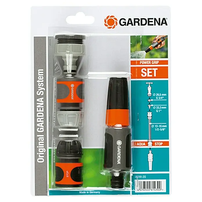 Gardena Düsen-Set Grundausstattung - Kunststoff - Gardena Original GARDENA System: Ein Set mit verschiedenen Anschlussstücken für Gartenschläuche und Wasserhähne.