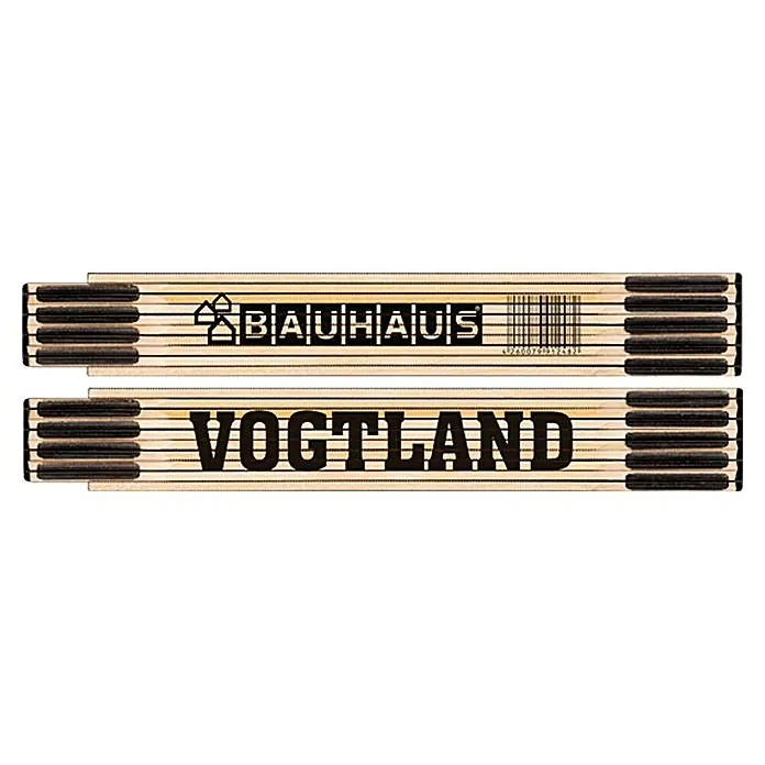BAUHAUS Zollstock - Vogtland, 2 m - Holzgliedermaßstab mit den Aufschriften "Bauhaus" und "Vogtland". Praktisches Werkzeug für genaue Messungen bei Bau- und Handwerksprojekten.