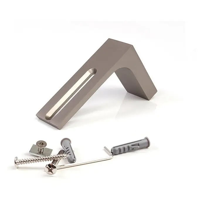 Gardinenschienen-Set Länge 210cm Loft 1-lauf Edelstahl-optik Aluminium -  - Silberne L-Halterung mit Langloch, Schrauben, Dübeln und Inbusschlüssel zur Montage.