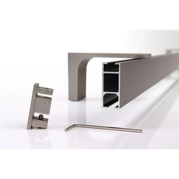 Gardinenschienen-Set Länge 210cm Loft 1-lauf Edelstahl-optik Aluminium -  - Eloxiertes Aluminiumprofil, Montagehalterung, Endkappe und Inbusschlüssel für modulare Systeme.