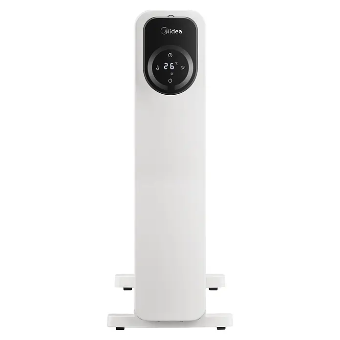 Midea Ölradiator - 2.300 W, L x B x H: 57 x 22,6 x 39,5 cm - Weißer Midea mobiler Elektroheizer mit Digitalanzeige von 26°C und Bediensymbolen.
