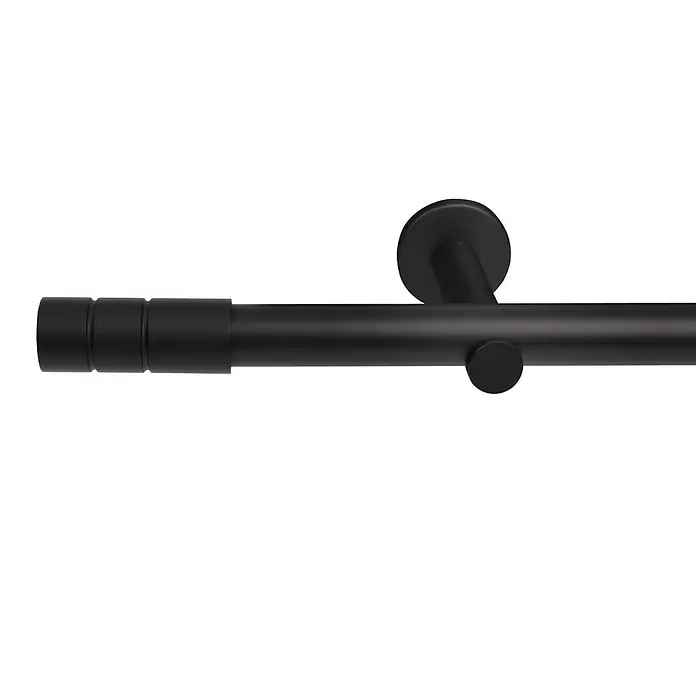 Gardinenstangen-Set Länge 600cm Style Metall Zylinder Schwarz -  - Schwarze Metall-Gardinenstange mit zylindrischer Endkappe und Wandhalterung.
