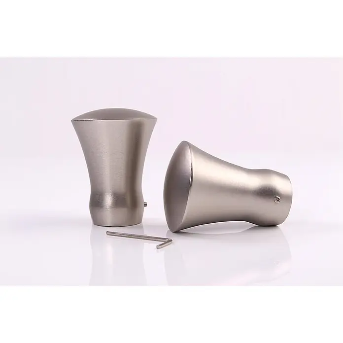 Gardinenstangen-Set Style Metall Edelstahl-optik Kegel Länge 400cm -  - Zwei Vorhangstangen-Endstücke aus gebürstetem Nickel und ein Inbusschlüssel.