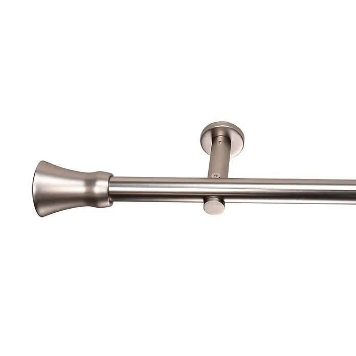 Gardinenstangen-Set Style Metall Edelstahl-optik Kegel Länge 400cm -  - Vorhangstange aus gebürstetem Nickel mit dekorativem Abschluss und passender Wandhalterung.