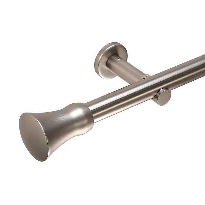 Gardinenstangen-Set Style Metall Edelstahl-optik Kegel Länge 400cm -  - Vorhangstange aus gebürstetem Nickel mit dekorativer Endkappe und Wandhalterung zum Aufhängen von Vorhängen.