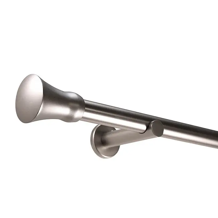 Gardinenstangen-Set Style Metall Edelstahl-optik Kegel Länge 400cm -  - Gebürstete silberfarbene Gardinenstange mit dekorativer Endkappe und Halterung.