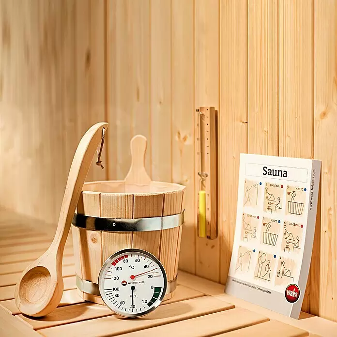 Weka Massivholzsauna Valida Eck 1 GTF Sparset - Elektroofen, Steuerung Ofen: Integriert, L x B x H: 139 x 189 x 203,5 cm - Stimmungsaufnahme