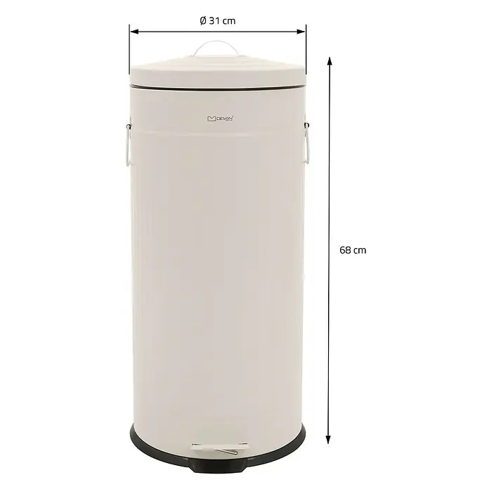 ML-Design Treteimer 30 l, Beige, Stahl -  - Zylindrischer cremefarbener Treteimer mit Deckel, seitlichen Griffen und Maßen Ø31x68 cm.