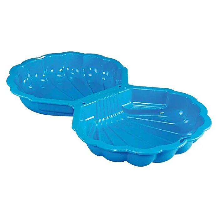 Wasser- & Sandmuschel Sandy - 88 x 102 x 21 cm, Blau - Ein blauer, muschelförmiger Sandkasten, ideal für Kinder zum Spielen im Freien, mit zwei Hälften, die geöffnet und geschlossen werden können.