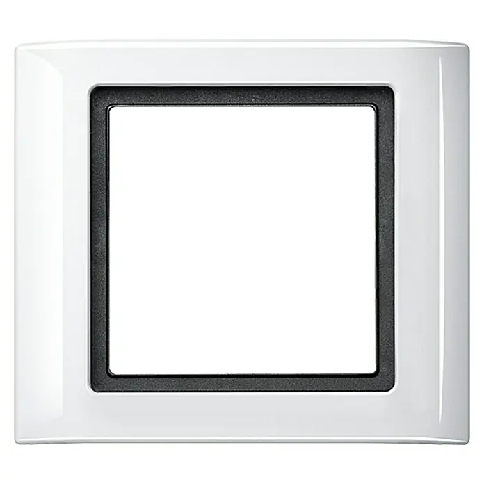 Merten Aquadesign Abdeckrahmen 400119 - Polarweiß, 1-fach, Kunststoff - Weiße Abdeckung für einen Schalter oder eine Steckdose mit einem schwarzen Rahmen.