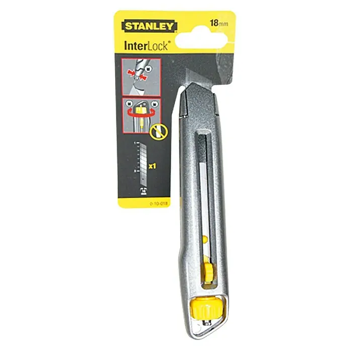 Stanley Cuttermesser Interlock - Klingenbreite: 18 mm, Abbrechklinge - Stanley InterLock 18mm Teppichmesser mit Abbrechklingen, ideal für präzise Schnitte und vielseitige Anwendungen im Handwerk.