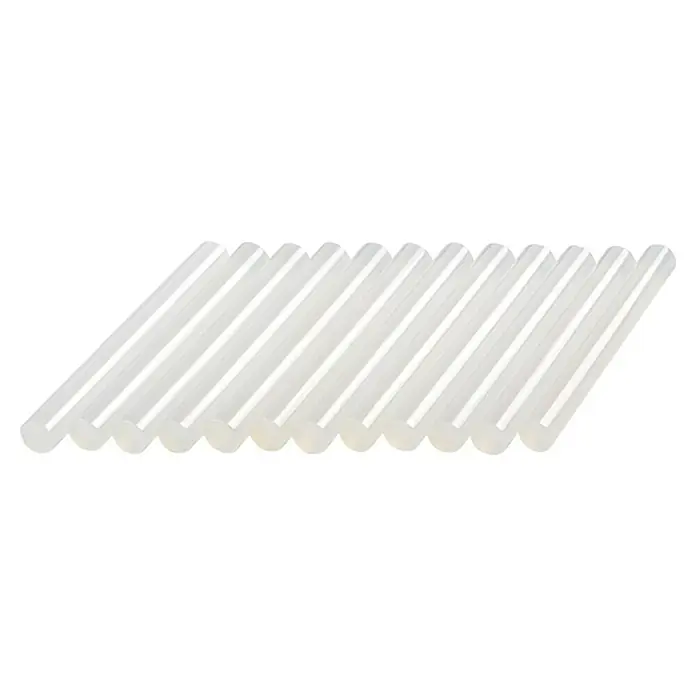 Dremel Mehrzweck-Klebestift GG 1111 mm, Passend für: Dremel Heißklebepistole Mod. 940, 12 Stk. - Nahaufnahme von transparenten Schmelzklebesticks, die ordentlich angeordnet sind. Ideal für Bastelarbeiten und Reparaturen.
