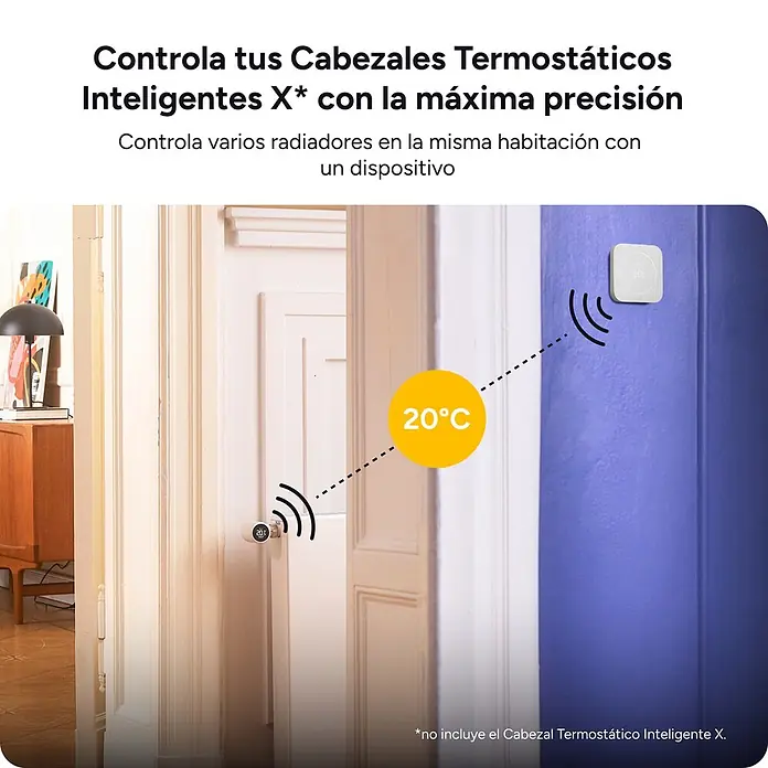 Tado Sensor de temperatura inalámbrico X 2ª Generación - Blanco, A batería, 1,78 x 11 x 11 cm - Un termostato de radiador inteligente y un sensor de habitación se comunican inalámbricamente para ajustar la temperatura a 20°C.