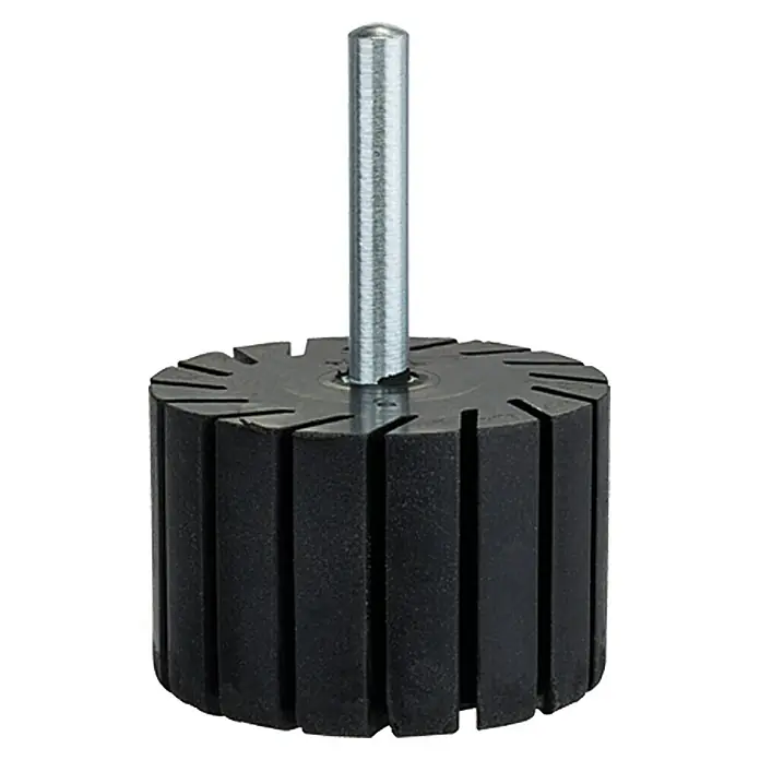 Craftomat Lochsägen-Adapter - Durchmesser: 45 mm - Abbildung eines Lamellenschleifrades mit Schaft für Bohrmaschinen. Ideal zum Schleifen von Konturen und schwer zugänglichen Stellen.