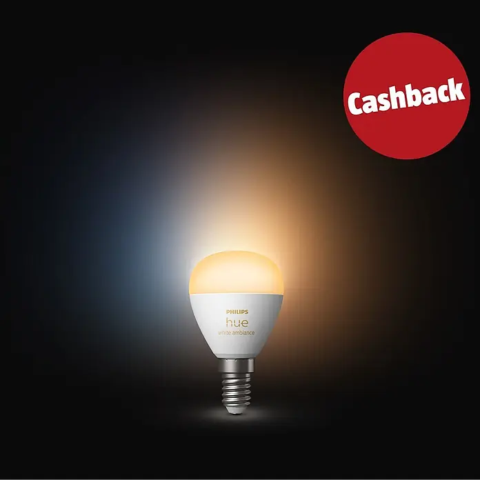 Philips Hue Smart-LED-Lampen-Set White Ambiance Tropfen - E14, Dimmbar, Neutralweiß, 470 lm, 5,1 W, 1 Stk. - Weiße Philips Hue E14 Smart-Glühbirne (White Ambiance) mit warmem, einstellbarem Licht.