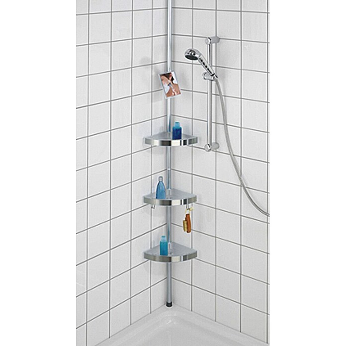 Wenko Teleskopski kutni stalak za kupaonsku galanteriju Premium (70 cm - 260 cm, 3 police, Srebrno)