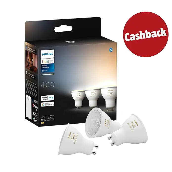 Philips Hue Smart-LED-Lampe White Ambiance - GU10, Dimmbar, Mehrfarbig, 400 lm, 4,2 W, 3 Stk. - Philips Hue White Ambiance GU10 smarte LED-Spots, weiß, mit Verpackung.