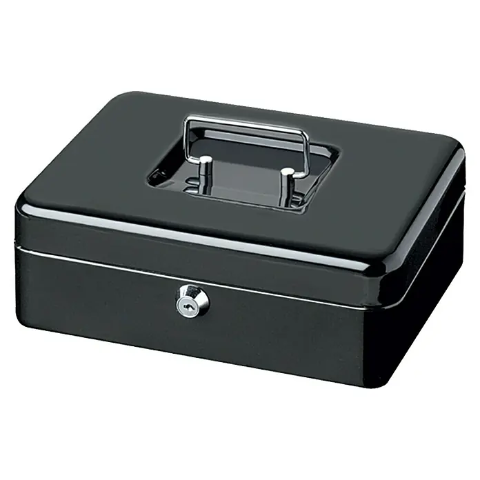 Burg-Wächter Geldkassette Money 5025 - 25 x 18 x 9 cm, Schwarz - Ein schwarzer abschließbarer Geldkasten mit einem Griff oben drauf für sichere Aufbewahrung von Bargeld und Wertsachen.