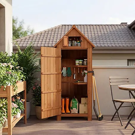 HOMAVO Holz Gerätehaus 77×54.3×179CM Mit Boden Garten Geräteschuppen Natur