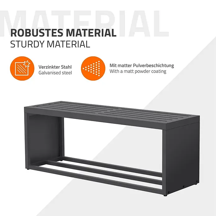 Kaminholzbank Innen/Aussen  aus Metall  120 cm -  - Dunkelgraue Bank aus verzinktem Stahl mit matter Pulverbeschichtung, Lattenrost und Ablage.