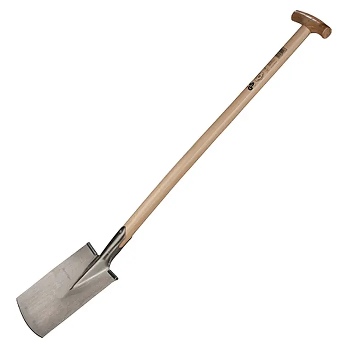Gardol Gärtnerspaten - Arbeitsbreite: 24,5 cm, T-Stiel - Das Bild zeigt einen Spaten mit T-Griff und einem Holzschaft, der zum Graben und Umgraben im Garten verwendet wird.