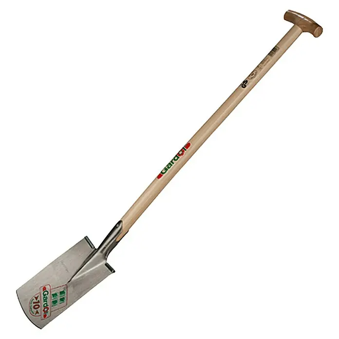 Gardol Gärtnerspaten - Arbeitsbreite: 24,5 cm, T-Stiel - Das Bild zeigt einen Spaten mit T-Griff und einem Holzschaft, der zum Graben und Umgraben im Garten verwendet wird.