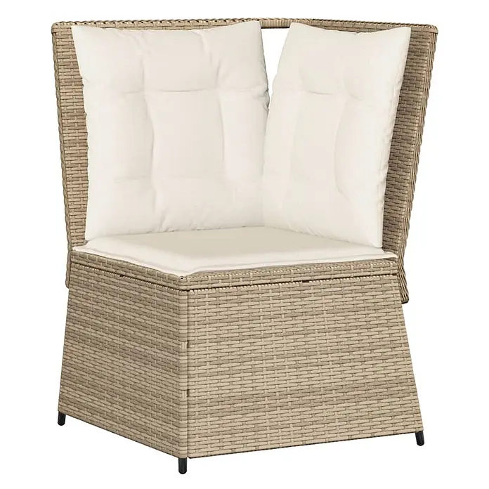 Furnicato Gartensessel aus PE-Rattan, Beige -  - Beiges Polyrattan-Ecksofa-Element mit cremefarbenen Kissen.