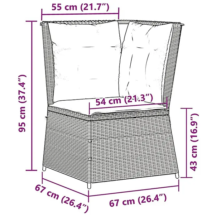 Furnicato Gartensessel aus PE-Rattan, Beige -  - Eck-Garten-Sessel aus Rattan mit hellen Kissen und Maßen.