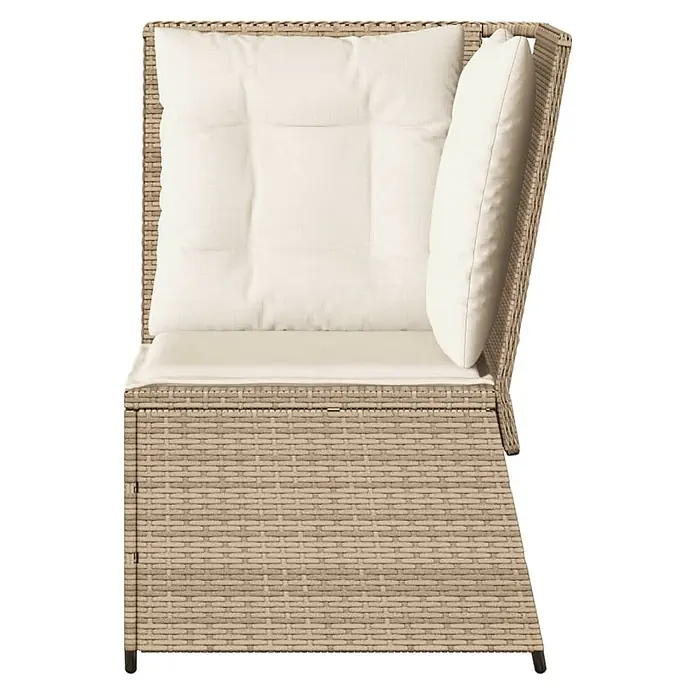 Furnicato Gartensessel aus PE-Rattan, Beige -  - Beiges Rattan-Ecksofa mit cremefarbenen Kissen.