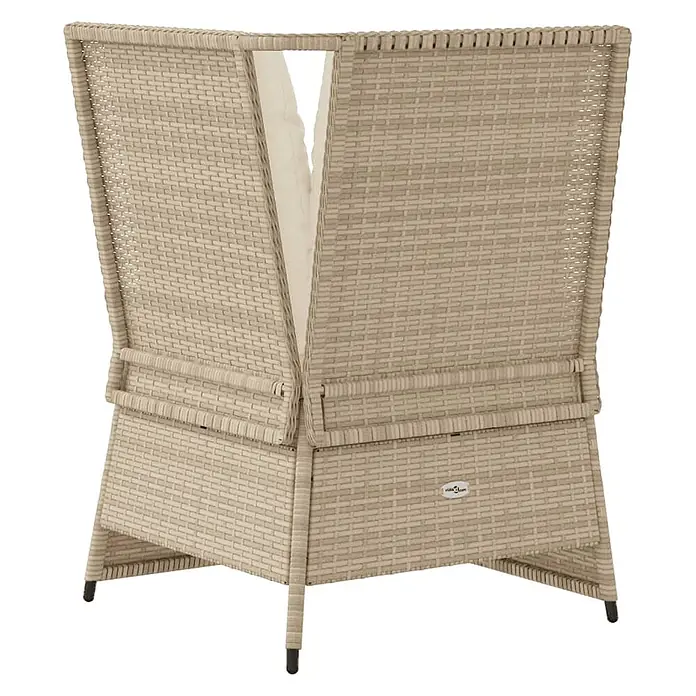 Furnicato Gartensessel aus PE-Rattan, Beige -  - Beige Geflecht-Gartensessel, von hinten gesehen, mit cremfarbenem Kissen.