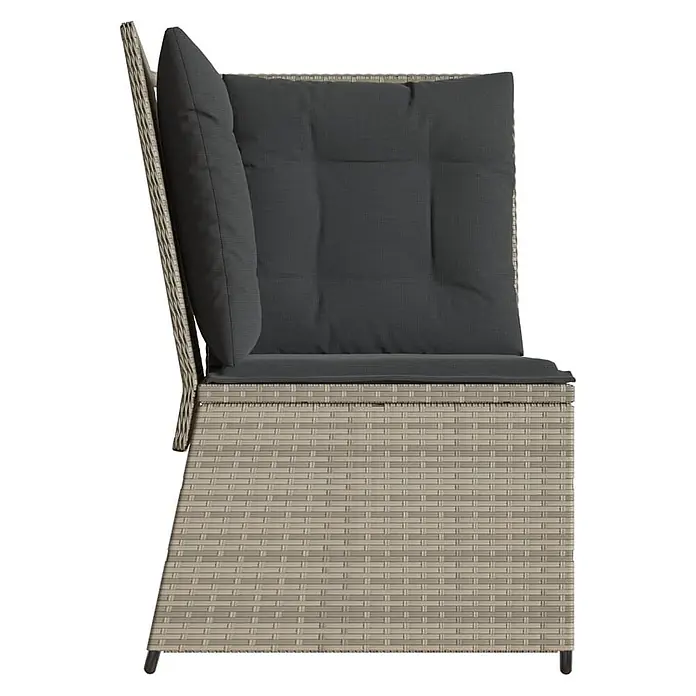 Furnicato Gartensessel aus PE-Rattan, Hellgrau -  - Seitenansicht eines hellgrauen Rattan-Gartensessel-Elements mit dunkelgrauen Kissen.