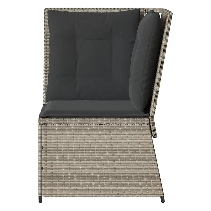 Furnicato Gartensessel aus PE-Rattan, Hellgrau -  - Grauer Polyrattan Outdoor-Ecksessel mit dunkelgrauen Sitz- und Rückenkissen.