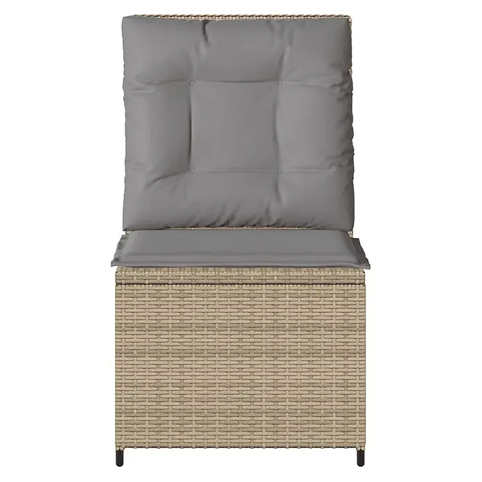 Furnicato Gartensessel mit Liegefunktion aus PE-Rattan, Beige -  - Beiger Rattan Gartenstuhl mit grauen Kissen.