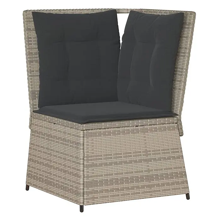 Furnicato Gartensessel aus PE-Rattan, Hellgrau -  - Rattan-Ecksitzelement mit dunkelgrauen Polstern.