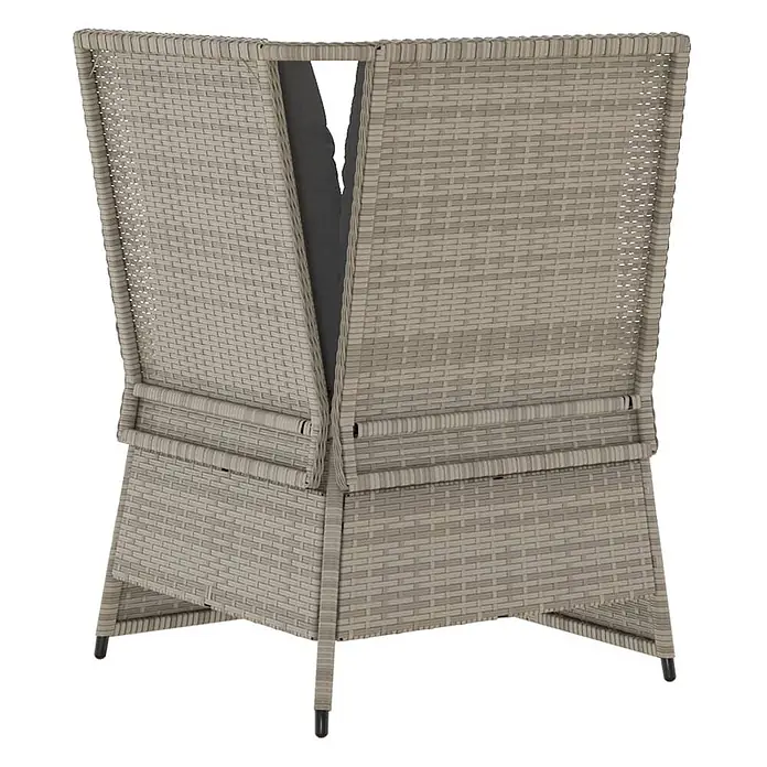 Furnicato Gartensessel aus PE-Rattan, Hellgrau -  - Rückansicht eines hellgrauen Loungesessels in Rattan-Optik mit dunkelgrauen Kissen.