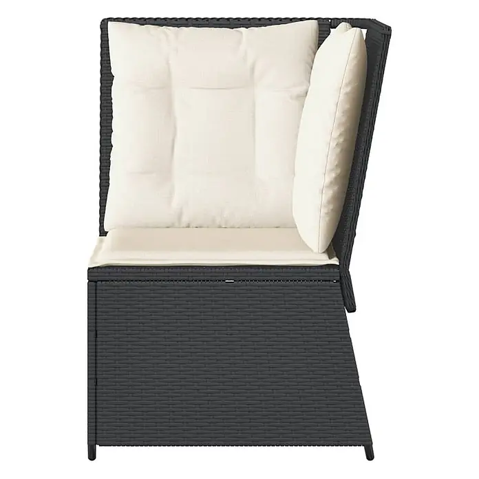 Furnicato Gartensessel aus PE-Rattan, Schwarz -  - Dunkelgraue Rattan-Ecklounge mit hellbeigen Sitz- und Rückenkissen, ideal für den Außenbereich.
