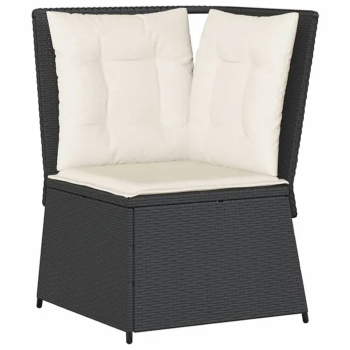 Furnicato Gartensessel aus PE-Rattan, Schwarz -  - Anthrazitfarbenes Polyrattan-Ecksitzteil mit dicken cremefarbenen Kissen.