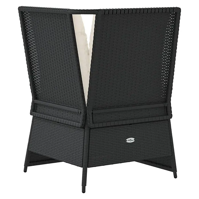 Furnicato Gartensessel aus PE-Rattan, Schwarz -  - Rückenlehne eines schwarzen Rattanstuhls mit sichtbarem cremefarbenem Kissen.